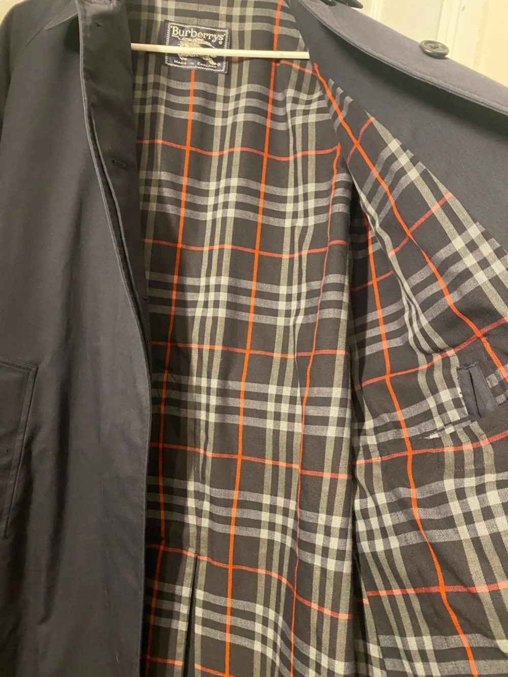 Burberry Navy Trench Coat with Check Lining - Picture 8 of 16